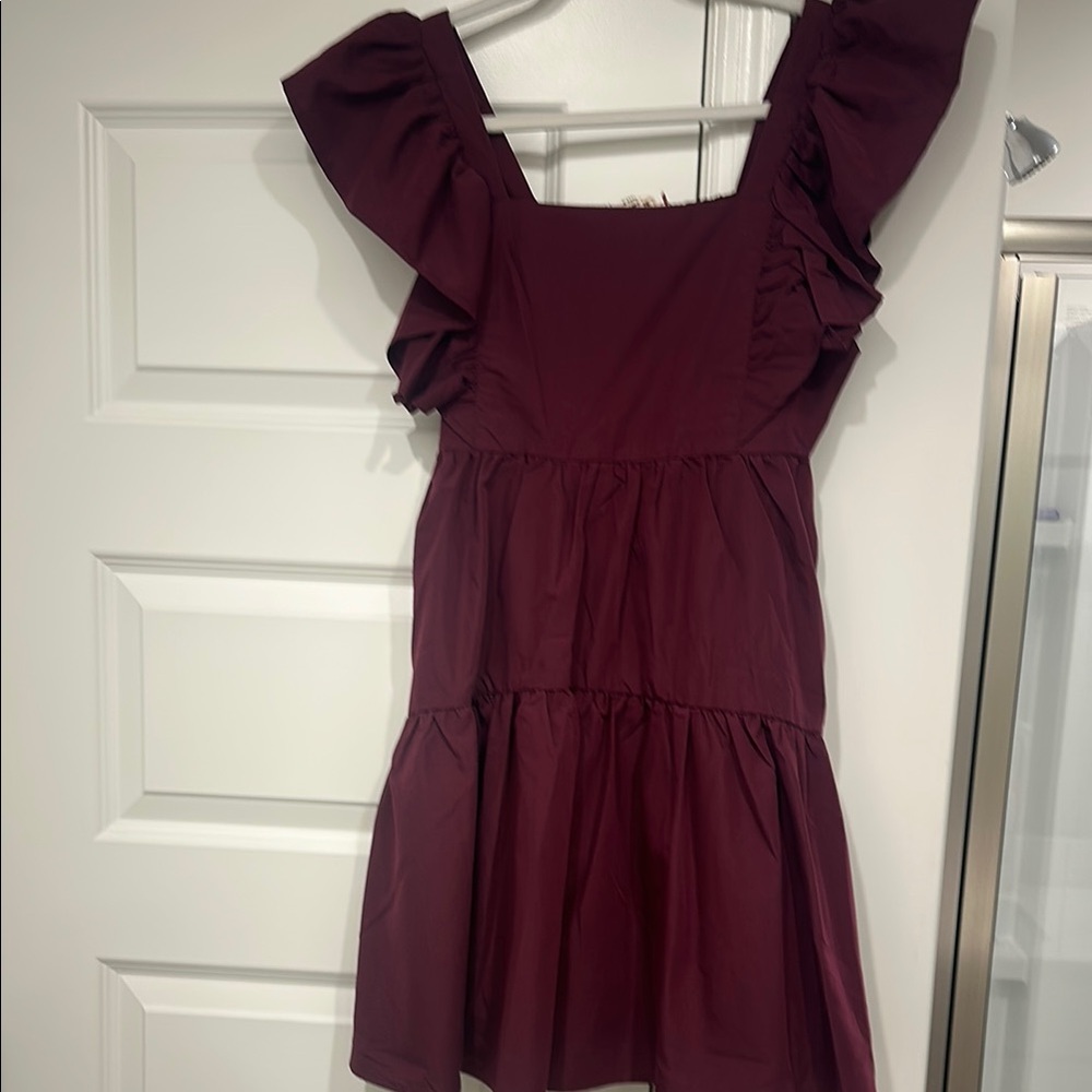 Burgundy Ruffle Sleeve Dress